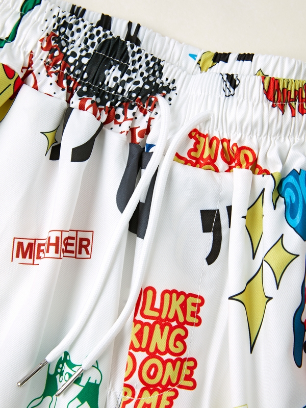 Pantalones de pierna ancha con estampado de grafiti interesante para hombre-4