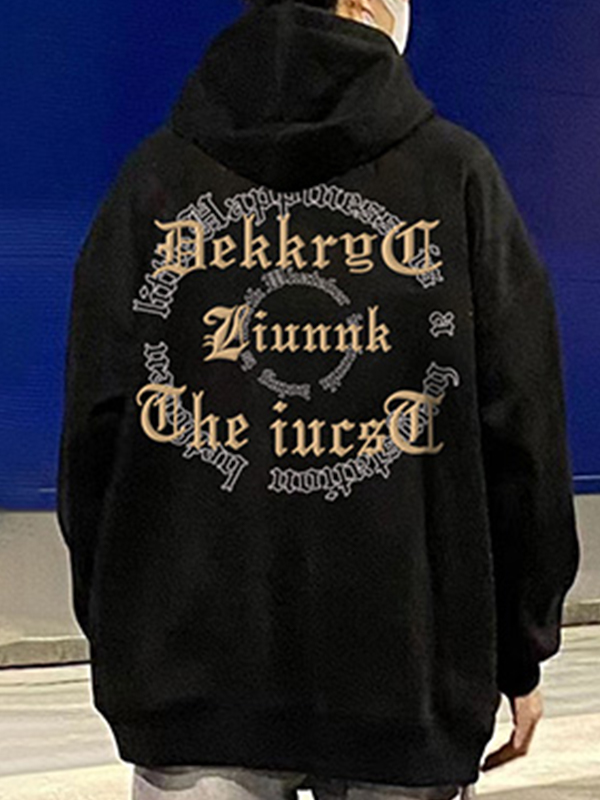 Sudadera con capucha extragrande con estampado de letras vintage para hombre-3