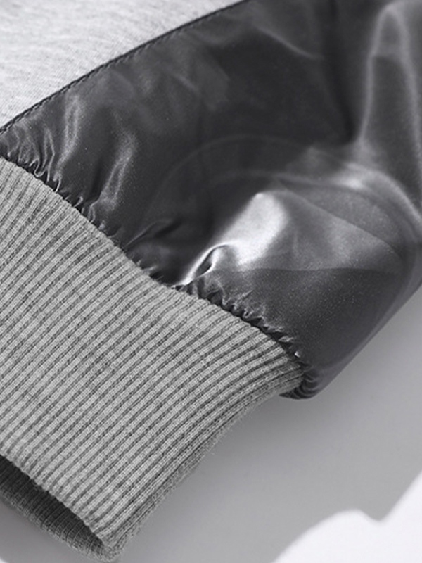 Sudadera de piel con raglán y empalme para hombre-1