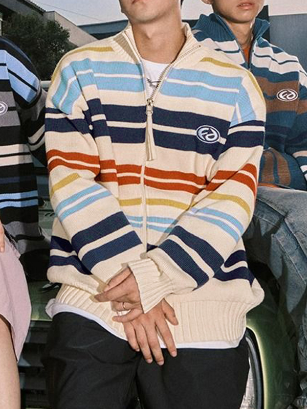 Chaqueta de punto extragrande con rayas de colores para hombre-3
