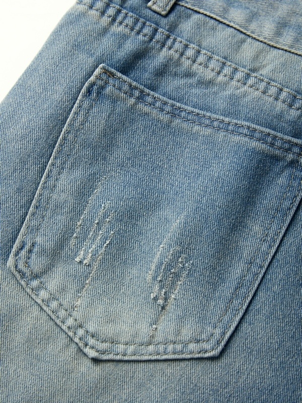 Vaqueros sueltos rasgados con lavado desgastado para hombre-7