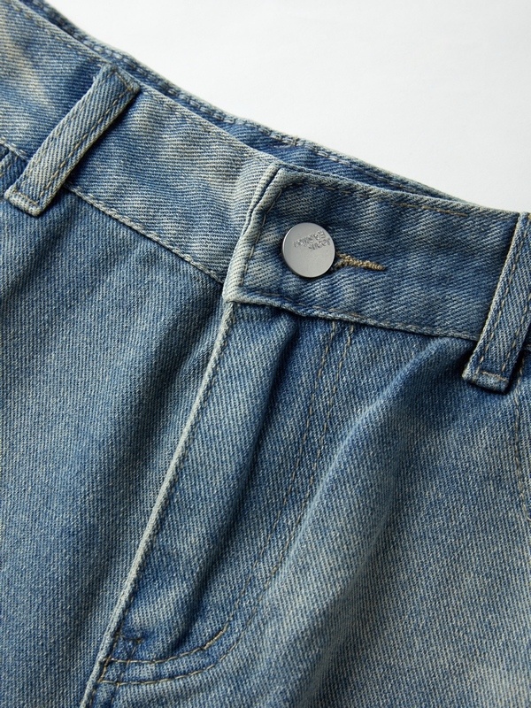 Vaqueros sueltos rasgados con lavado desgastado para hombre-8