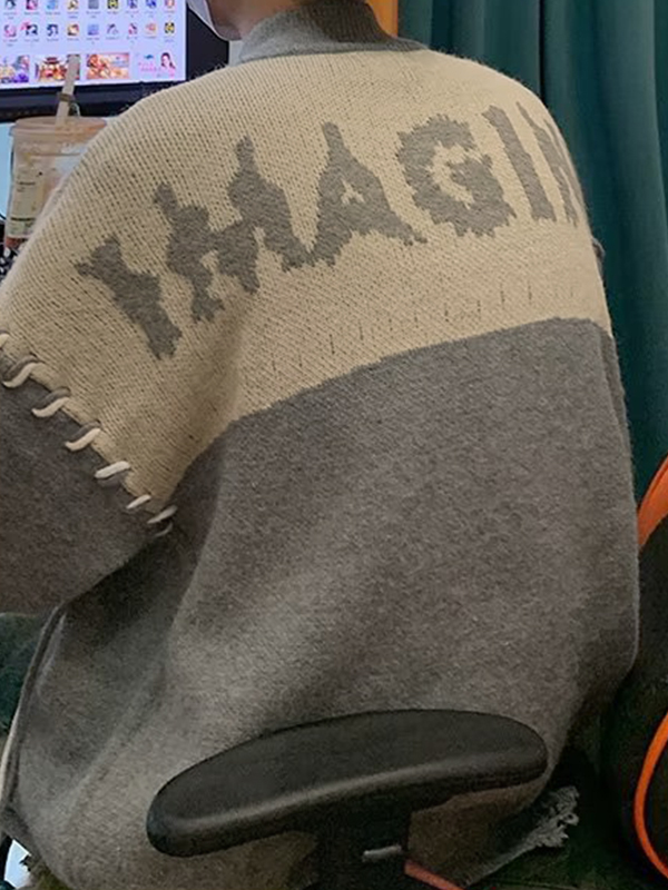 Chaqueta de punto con cremallera y diseño andrajoso de empalme para hombre-1