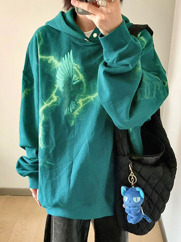 Sudadera con capucha extragrande con estampado de paloma en color en contraste para hombre-2