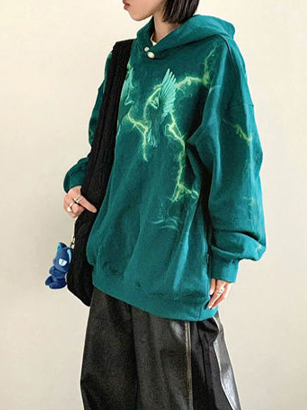 Sudadera con capucha extragrande con estampado de paloma en color en contraste para hombre-4