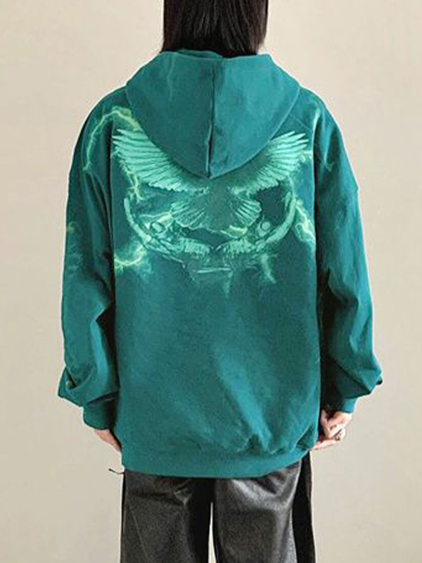 Sudadera con capucha extragrande con estampado de paloma en color en contraste para hombre-3