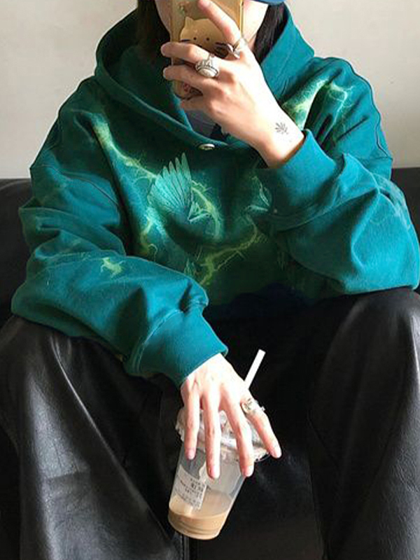 Sudadera con capucha extragrande con estampado de paloma en color en contraste para hombre-1