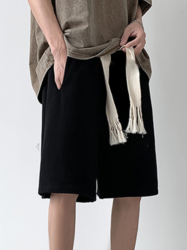 Shorts sueltos con cordón liso para hombre-3