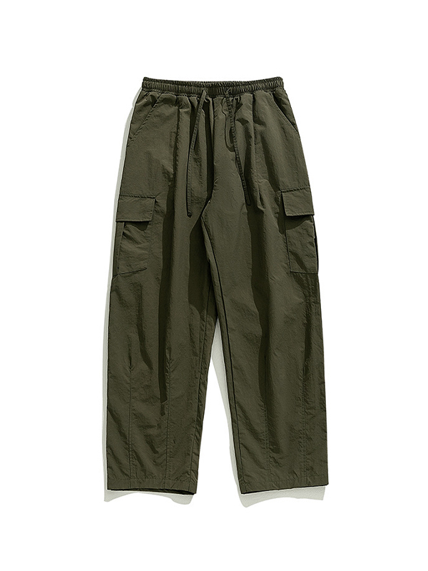 Pantalones cargo con cordón y bolsillos grandes texturizados para hombre-3