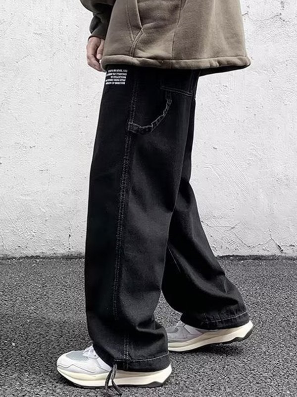 Vaqueros cargo negros holgados para hombre-3