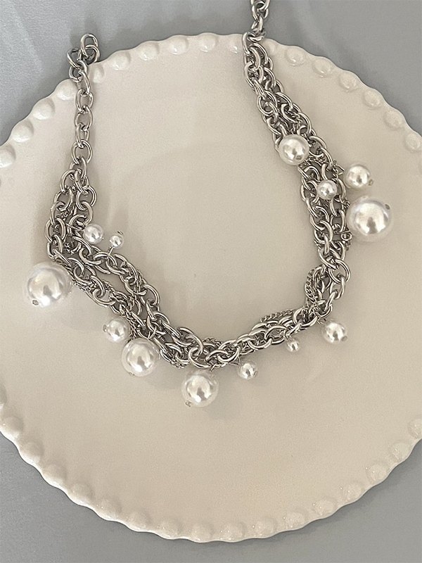 Collar con colgante de perlas de imitación de cadena gruesa-5