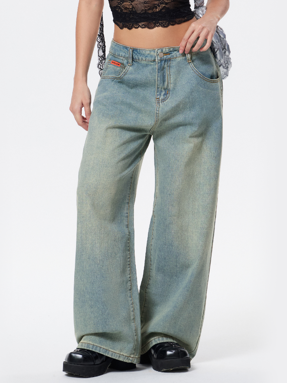 Vaqueros boyfriend desgastados estilo retro americano-3