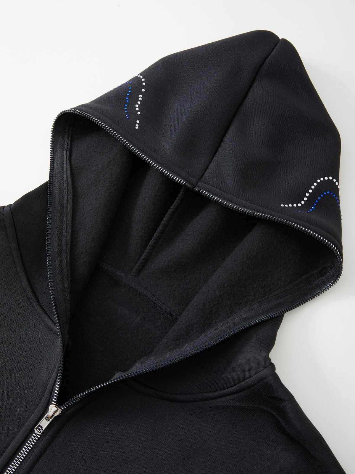 Sudadera con capucha y cremallera cruzada con diamantes de imitación punk para hombre-1