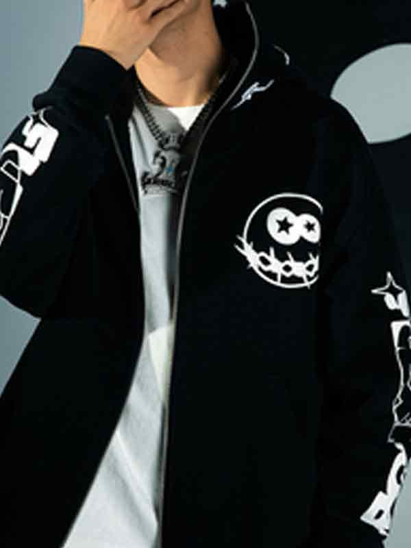 Sudadera extragrande con cremallera y estampado divertido para hombre-1