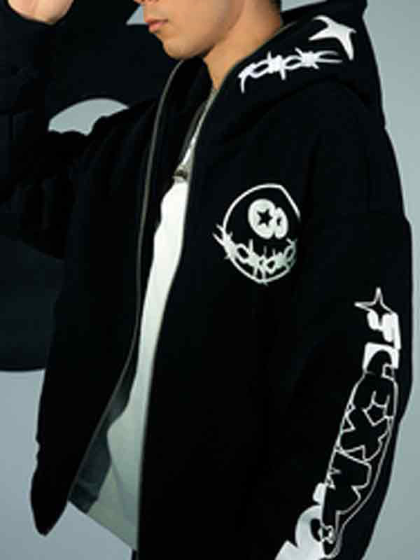 Sudadera extragrande con cremallera y estampado divertido para hombre-2