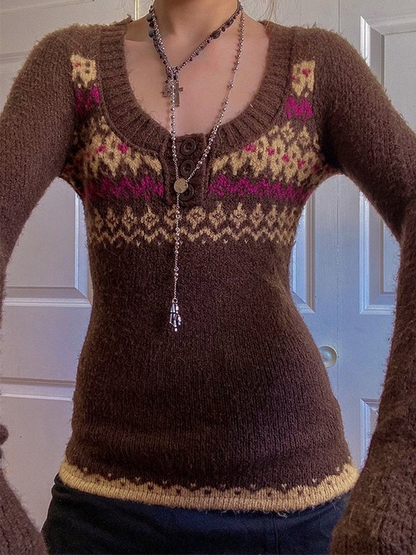 Suéter de punto jacquard con botones en la parte delantera-3