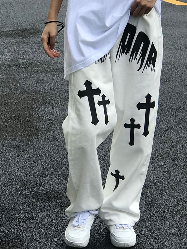 Vaqueros de pierna recta con patrón de corazones cromados para hombre-1