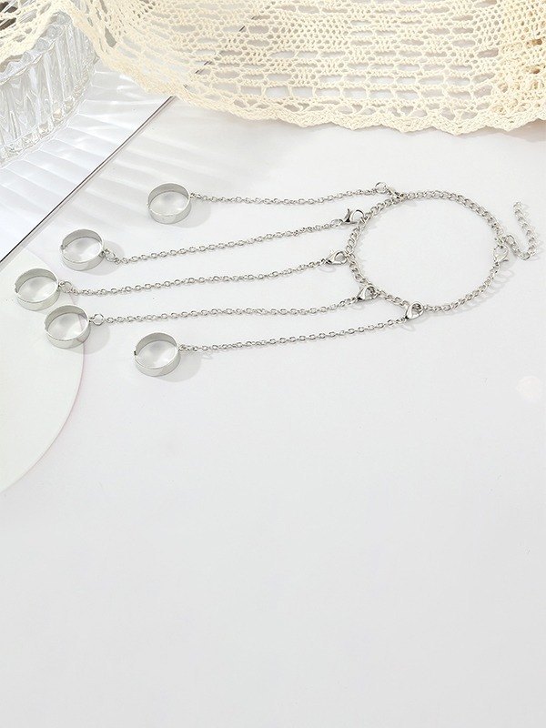 1 pulsera esclava de cadena con anillo para el dedo-3