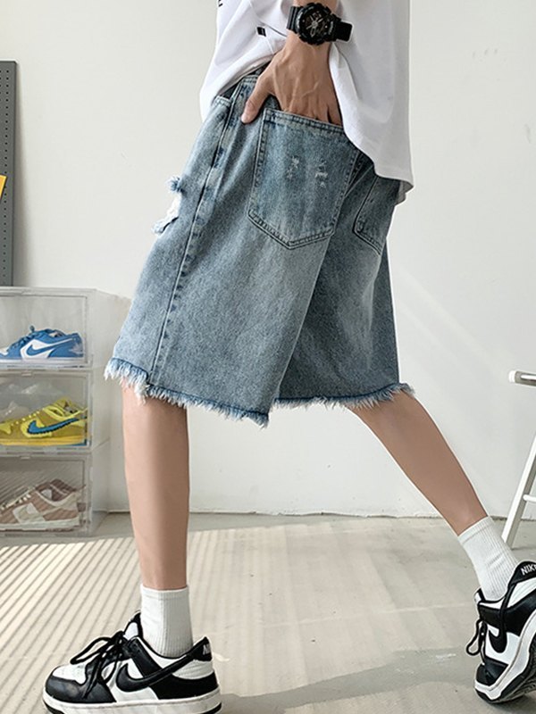 Pantalones cortos de mezclilla desgastados vintage para hombre-4