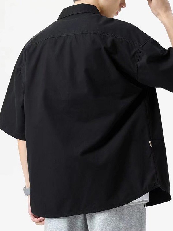 Camisa cargo informal con botones y manga corta para hombre-3