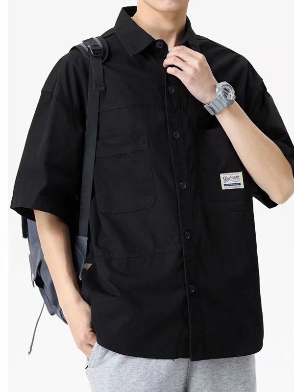 Camisa cargo informal con botones y manga corta para hombre-1