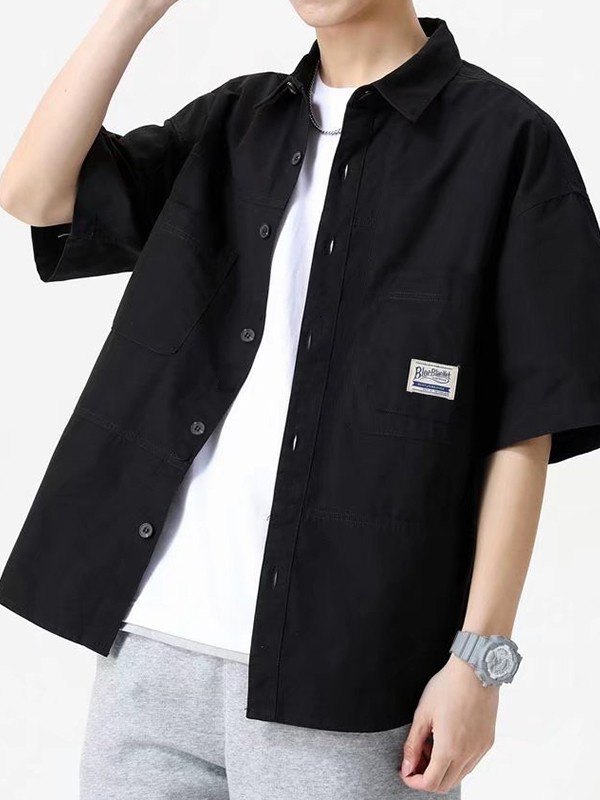 Camisa cargo informal con botones y manga corta para hombre-2