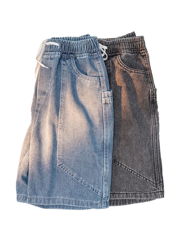 Shorts vaqueros sueltos con lavado vintage para hombre-3