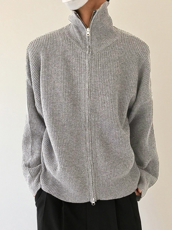 Suéter tipo cárdigan con cremallera de color liso para hombre-1