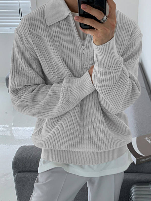 Suéter de punto con media cremallera y solapa para hombre-3