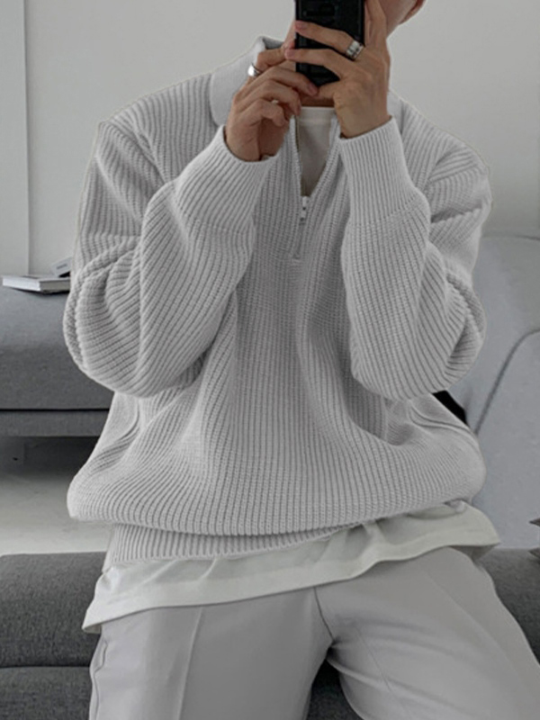 Suéter de punto con media cremallera y solapa para hombre-1