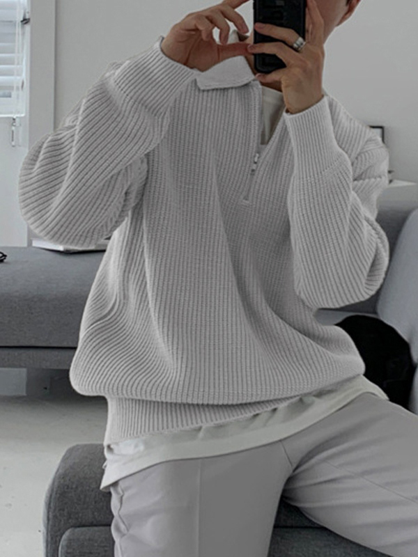 Suéter de punto con media cremallera y solapa para hombre-2