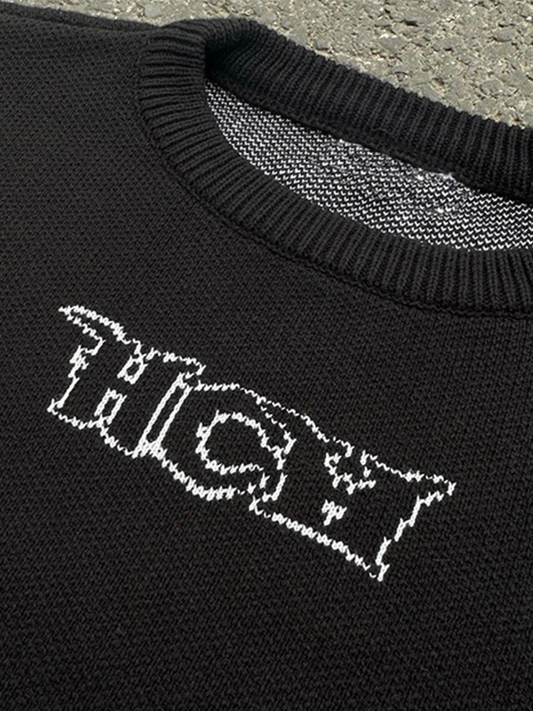 Suéter de cuello redondo con estampado de letras Hip Pop para hombre-4