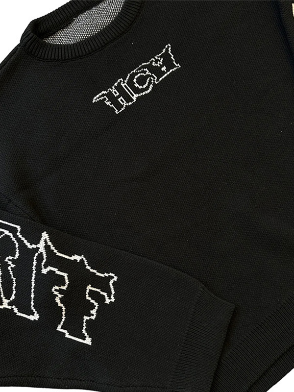 Suéter de cuello redondo con estampado de letras Hip Pop para hombre-5