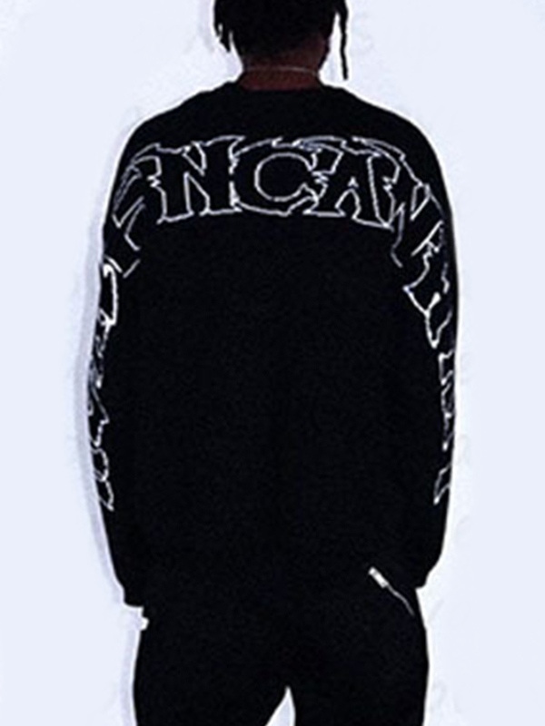 Suéter de cuello redondo con estampado de letras Hip Pop para hombre-1